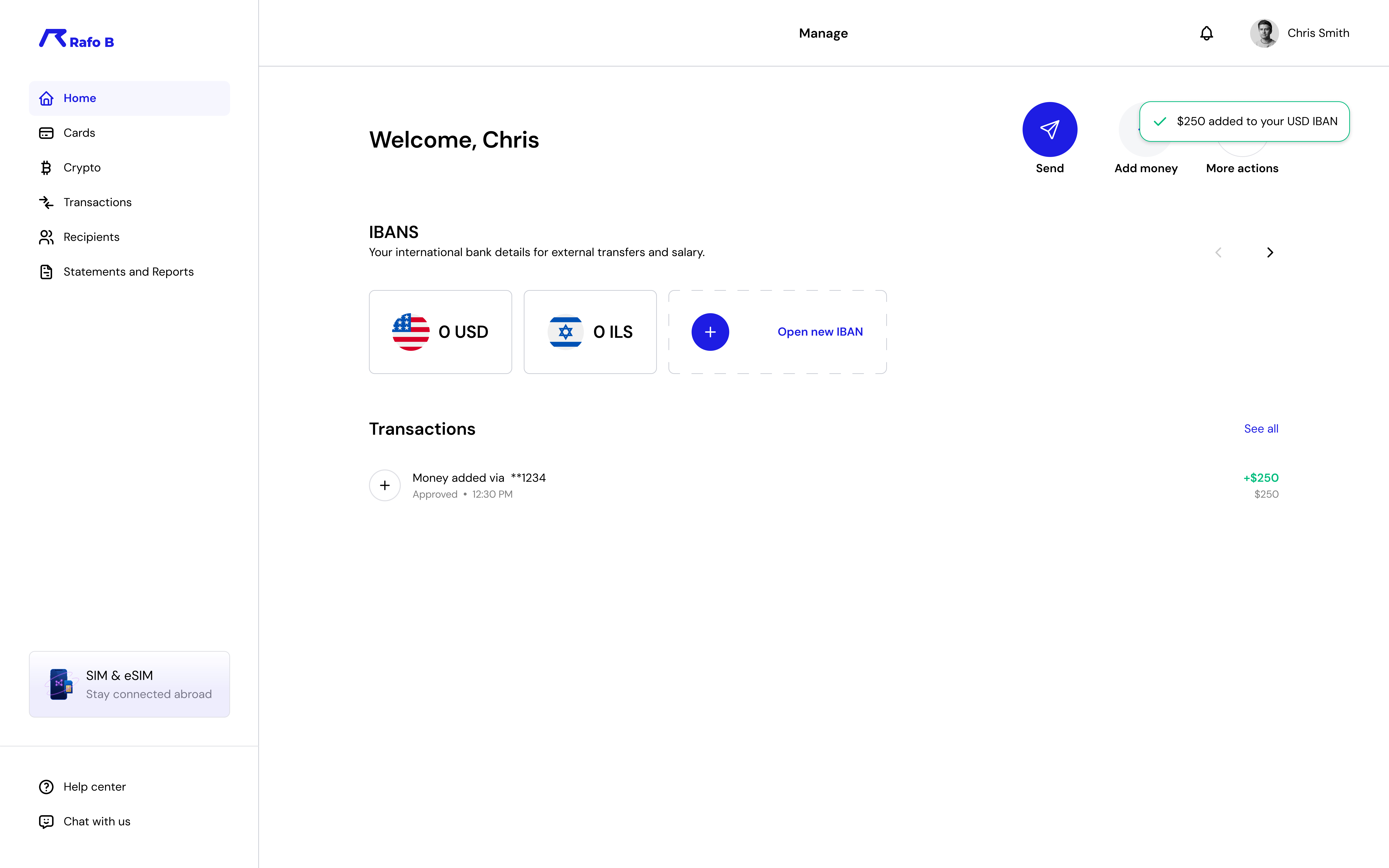 Add money — funds confirmed